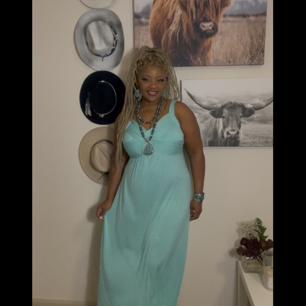 Elegant Aqua Sleeveless Dress - Picture 5 of 10